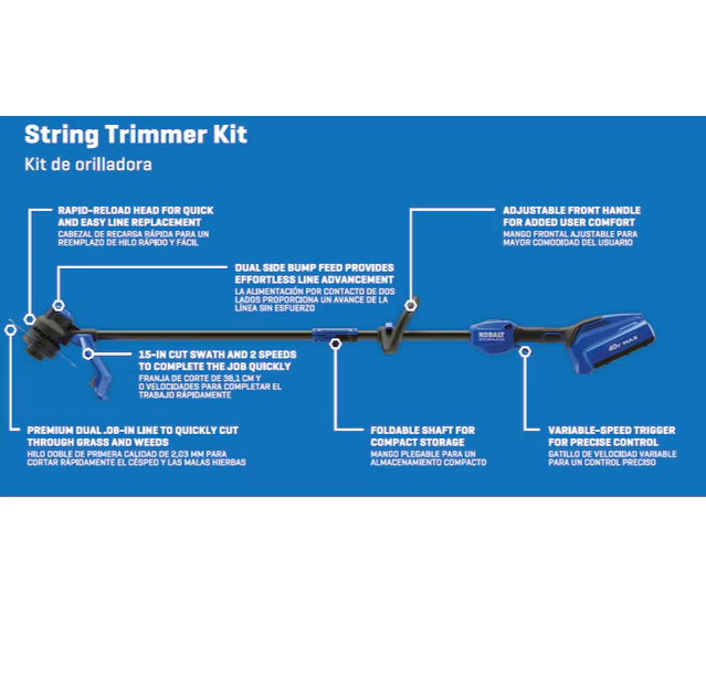 Kobalt 40-volt Max 15-in Straight Shaft Battery String Trimmer 4.0 Ah (Battery and Charger Included)(open box)