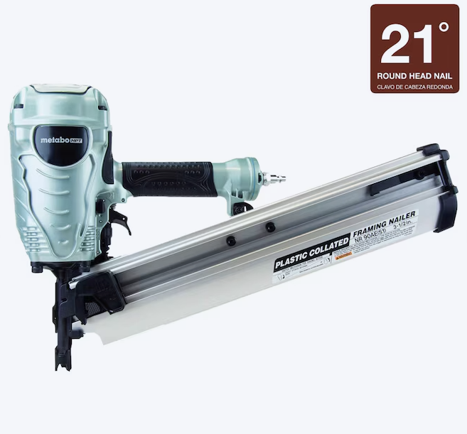 Clavadora neumática de cabeza redonda Metabo HPT de 3-1/2 pulgadas y 21 grados (usada)