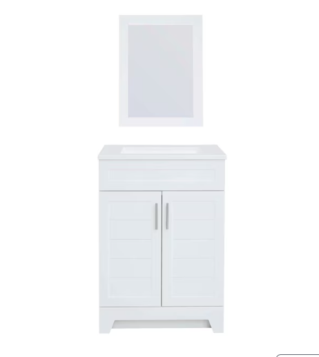 Style Selections Kirkman 24-in True White Single Sink Bathroom Vanity with White Cultured Marble Top (Mirror Included) (damaged)