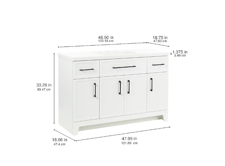 Style Selections Potter 48-in True White Single Sink Bathroom Vanity with White Cultured Marble Top (DAMAGED)