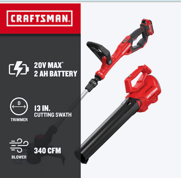 Kit combinado de recortadora de hilo y soplador de hojas inalámbrico CRAFTSMAN V20 de 20 voltios máx., 2 Ah (batería y cargador incluidos) (USADO)