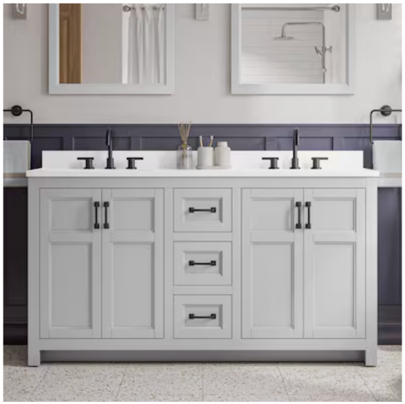 Style Selections Lowry 61-in Light Gray Double Sink Bathroom Vanity with White Acrylic Top (OPEN BOX)