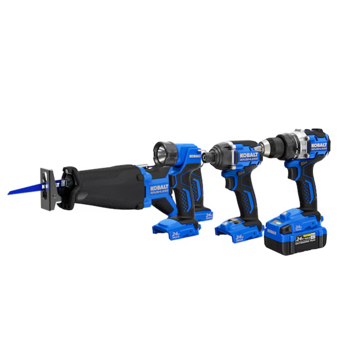 Kobalt 24-volt 4-Tool Brushless Power Tool Combo Kit with Soft Case (1-Battery Included and Charger Included) (USED)