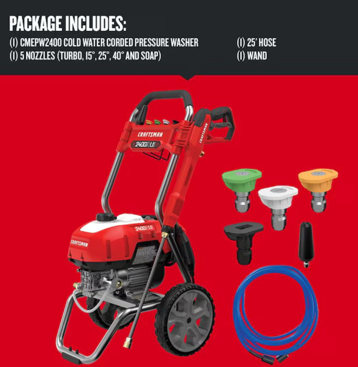 CRAFTSMAN 2400-PSI 1.1-GPM Cold Water Electric Pressure washer with 5 Spray Tips (Used)