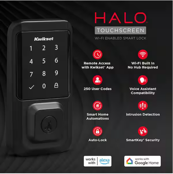 HALO Touchscreen WIFI Enabled SmartLock With Contemporary Lever Matte Black Finish (USED)