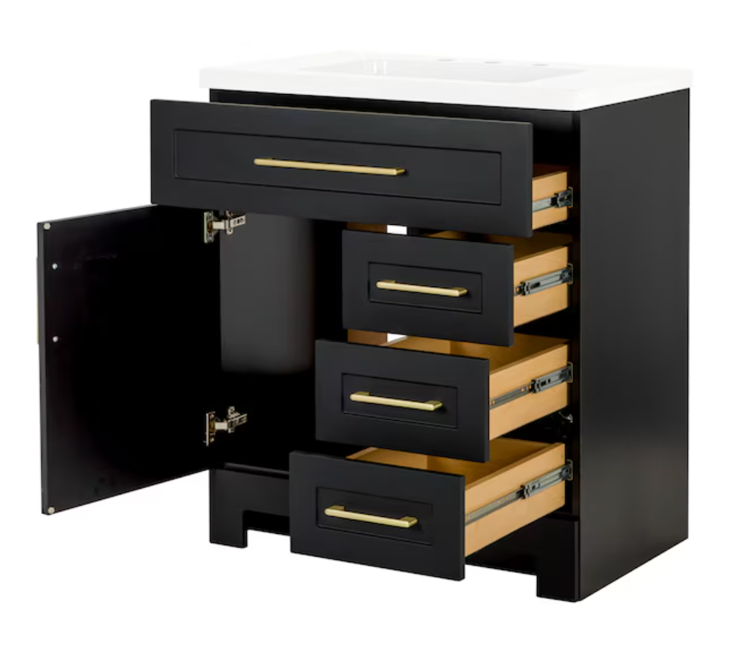 Style Selections Cauley 30-in Black Single Sink Bathroom Vanity with White Cultured Marble Top (damaged)