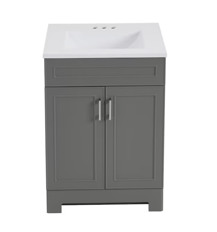 Style Selections Esterbrook 24-in Dark Gray Single Sink Bathroom Vanity with White Cultured Marble Top (Open Box)
