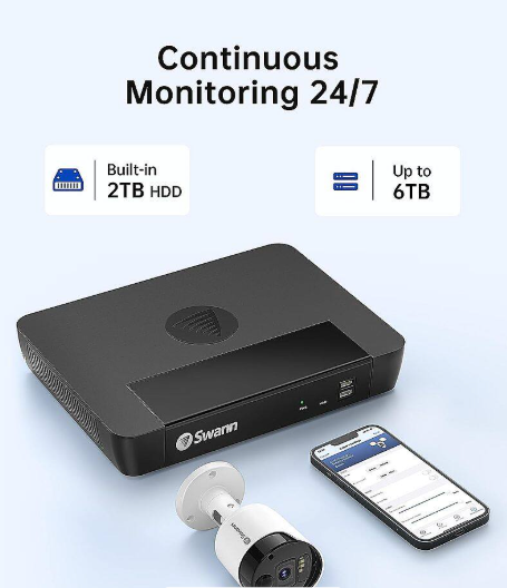 Swann - Master Series Home 16-Channel 16-Camera 4K HD Indoor/Outdoor PoE Wired 2TB H DD NVR Security Surveillance System - Black (Used)