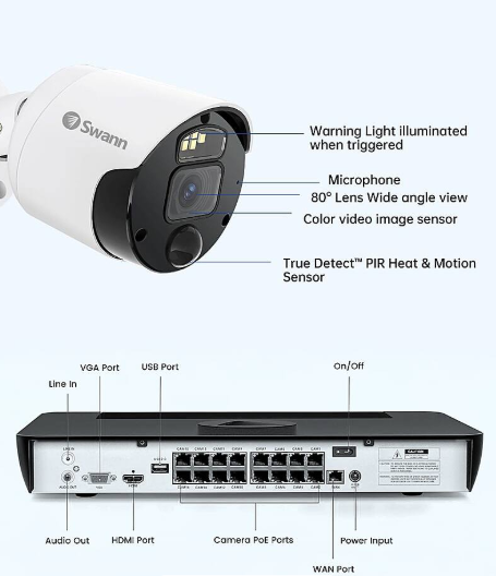 Swann - Master Series Home 16-Channel 16-Camera 4K HD Indoor/Outdoor PoE Wired 2TB H DD NVR Security Surveillance System - Black (Used)