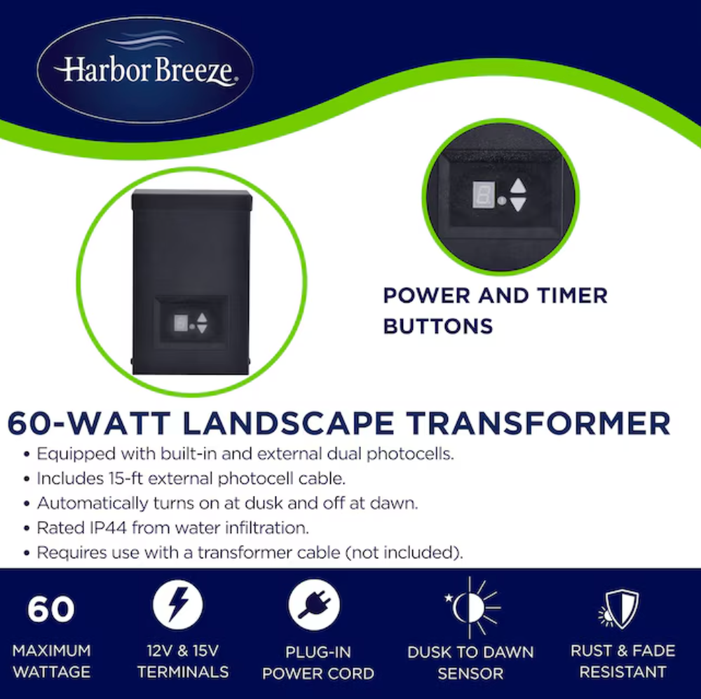 Harbor Breeze 60 -Watt Multi-Tap Transformer Landscape Lighting Transformer with Digital Timer and Dusk-to-Dawn Sensor (Open Box)