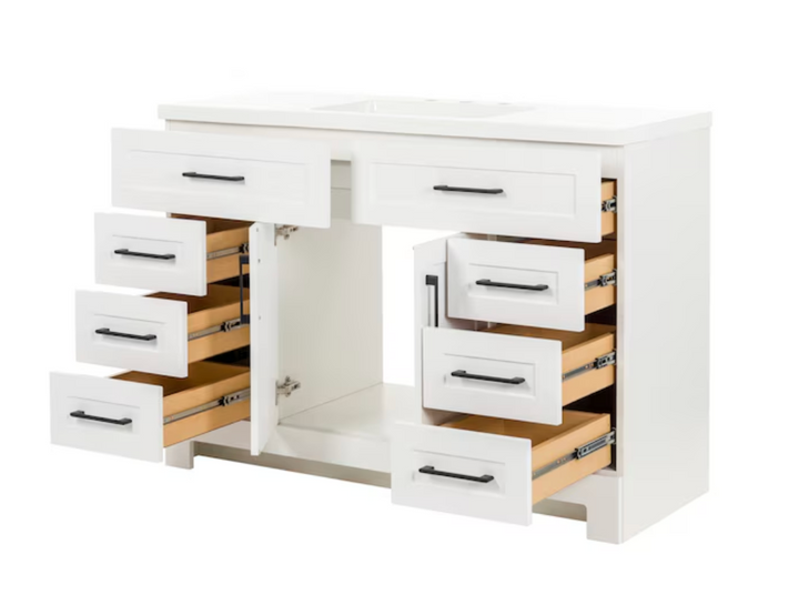 Style Selections Cauley 48-in True White Single Sink Bathroom Vanity with White Cultured Marble Top (damaged)