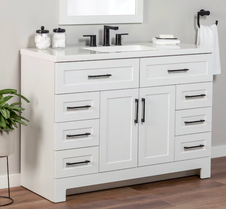 Style Selections Cauley 48-in True White Single Sink Bathroom Vanity with White Cultured Marble Top (damaged)