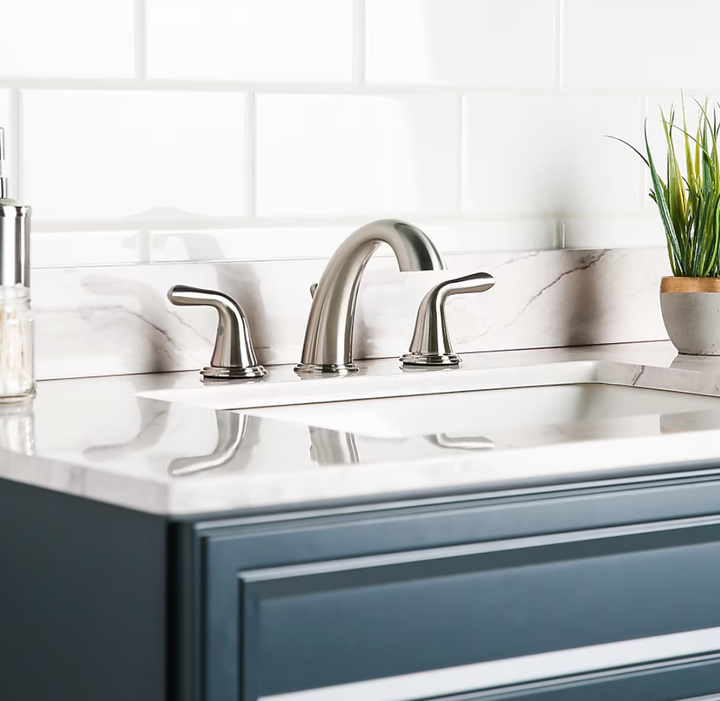 Project Source Dover Brushed Nickel Widespread 2-handle WaterSense Mid-arc Residential Handle Bathroom Sink Faucet with Drain (new)