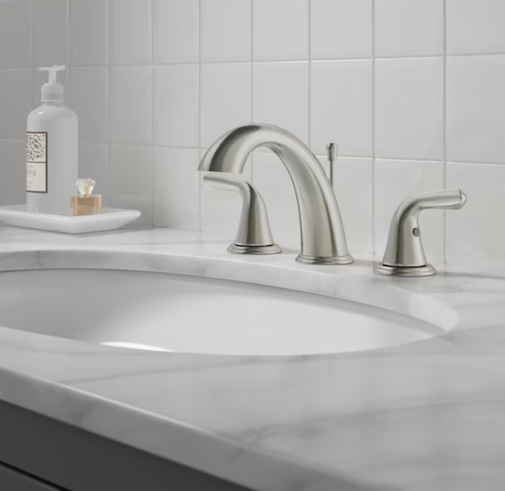 Project Source Dover Brushed Nickel Widespread 2-handle WaterSense Mid-arc Residential Handle Bathroom Sink Faucet with Drain (new)