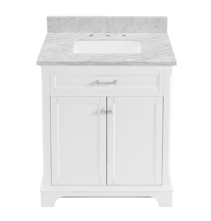 allen + roth Roveland 30-in White Undermount Single Sink Bathroom Vanity with Natural Carrara Natural Marble Top *No Backsplash*(open box)