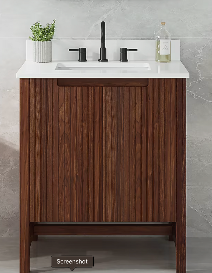 Origin 21 Lolli 30-in Walnut Bathroom Vanity with White Stone Top (open box)