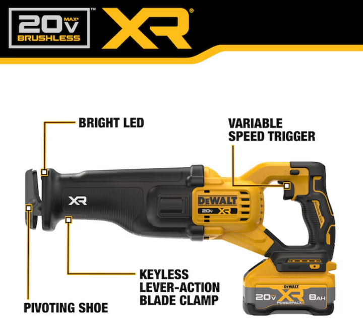DEWALT XR 20-volt Max Variable Speed Brushless Cordless Reciprocating Saw ( Battery Included and Charger Included ) (used)