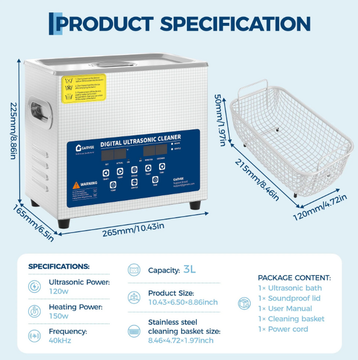 Garvee 3L Ultrasonic Cleaner (open box)
