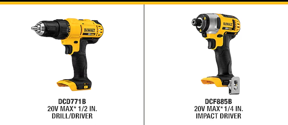 Kit combinado de taladro inalámbrico y atornillador de impacto DEWALT 20V MAX (SIN BATERÍA) (USADO)