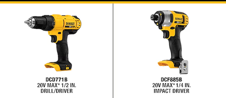 Kit combinado de taladro inalámbrico y atornillador de impacto DEWALT 20V MAX (SIN BATERÍA) (USADO)