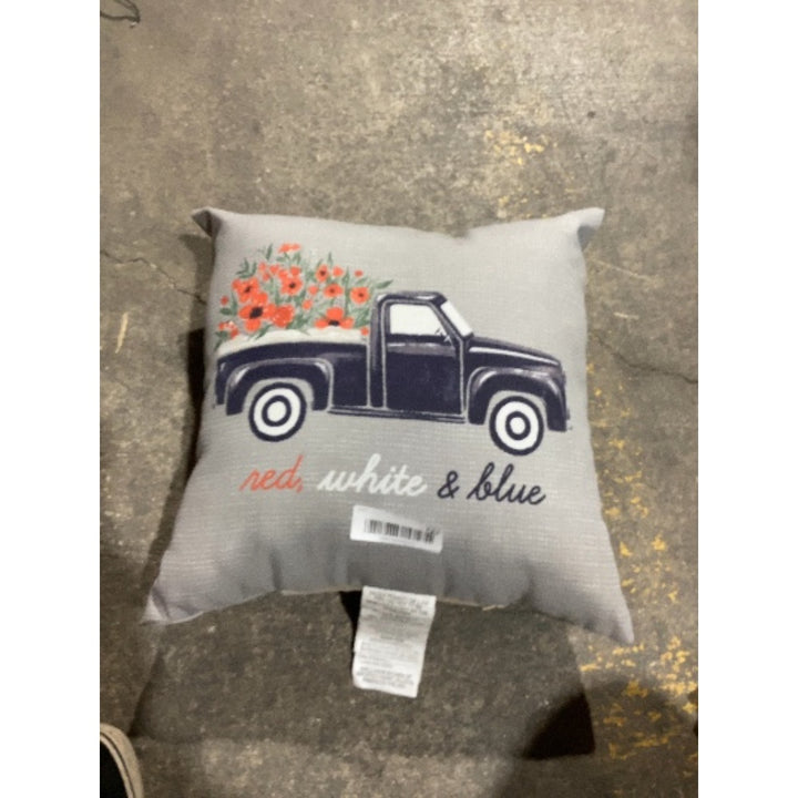 Lot # 732 Gray Vintage Truck Floral Throw Pillow $28