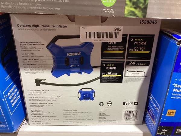 Lot # 995  Kobalt Cordless Pressure Inflator $75