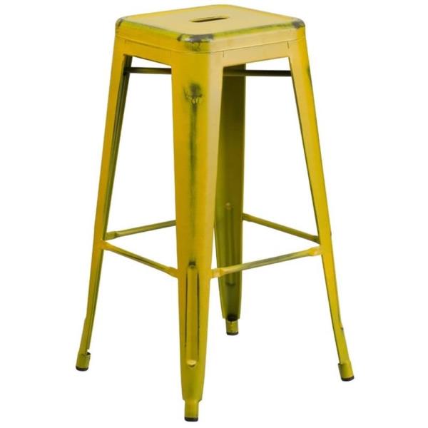 Lot # 2294 Flash Furniture Kai Commercial Grade 30" High Backless Distressed Yellow Metal Indoor-Outdoor Barstool