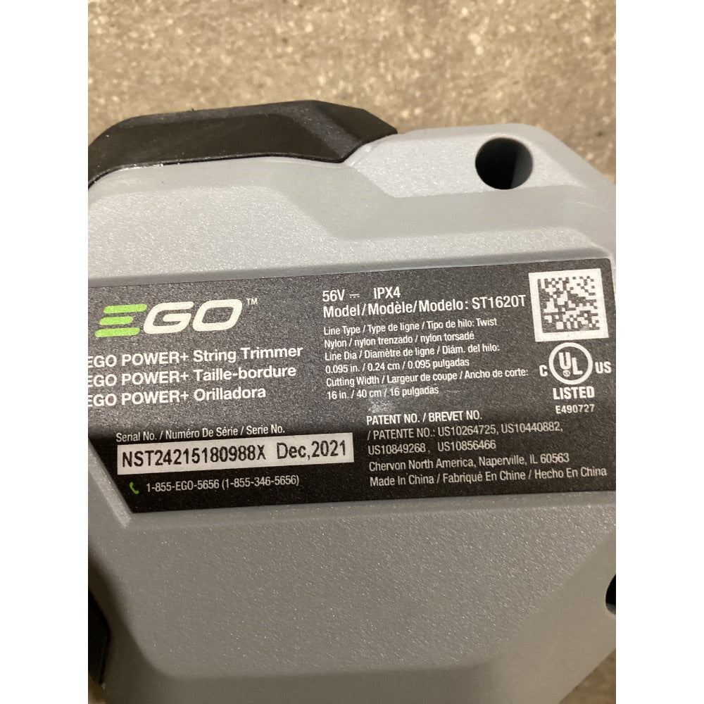 Lot # 1271 EGO POWER+ ST1620T 56V Cordless String Trimmer - 16 inch Cutting Width, Performance Trimming, Green/Gray