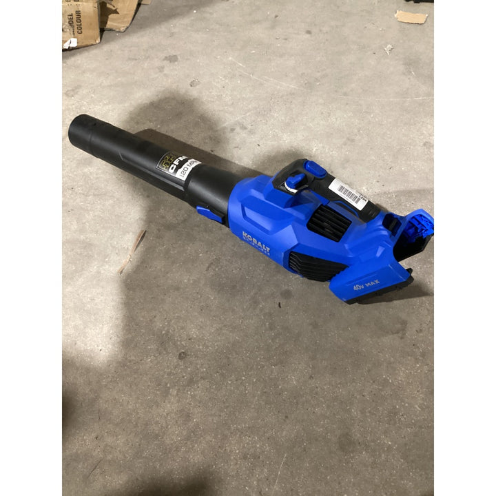 Lot # 1294 KOBALT Brushless Blower KLB 1040B-03, 40V MAX, 180 MPH, Cordless, Blue and Black