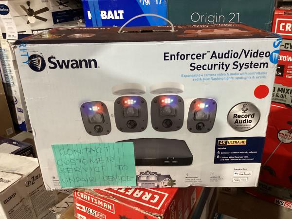 Lot # 1269 Swann 4K Security Camera System, 4 Indoor/Outdoor Wired 8MP Bullet Cameras,8 Channel DVR with 2TB,Color Night Vision, True Detect, 24/7 Home Surveillance, IP66 Weatherproof, Spotlights, Siren & Mic