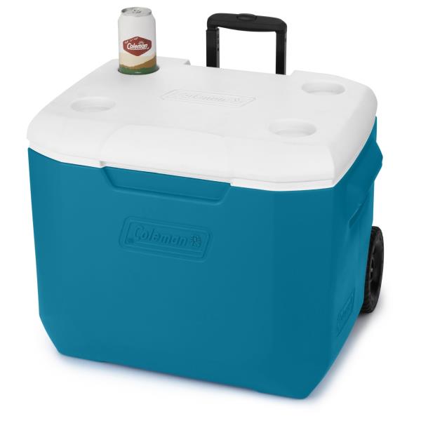 Lot # 2138 Coleman 60qt Rolling Cooler with Wheels, Insulated Portable Wheeled Chiller with Ice Retention, Made in USA