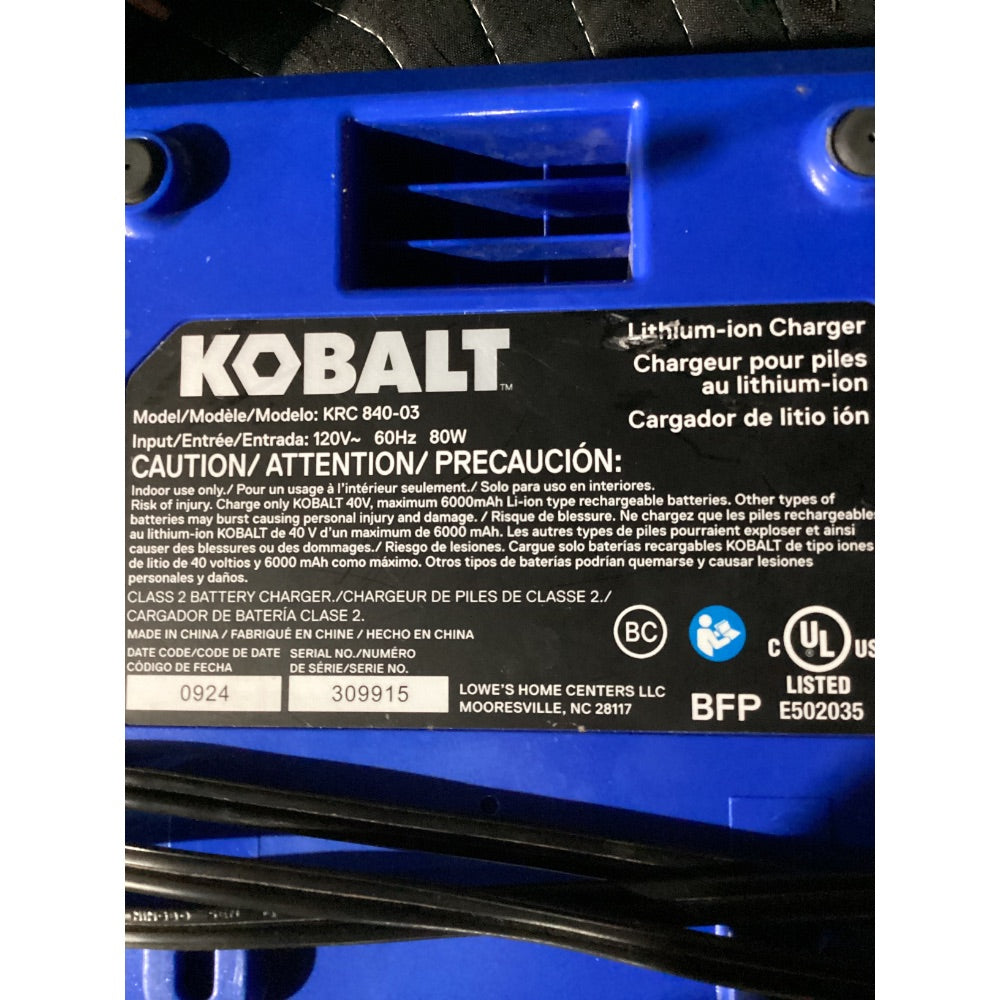 Lot # 1044 KOBALT KRC 840-03 40V MAX Lithium-ion Battery Charger, Blue