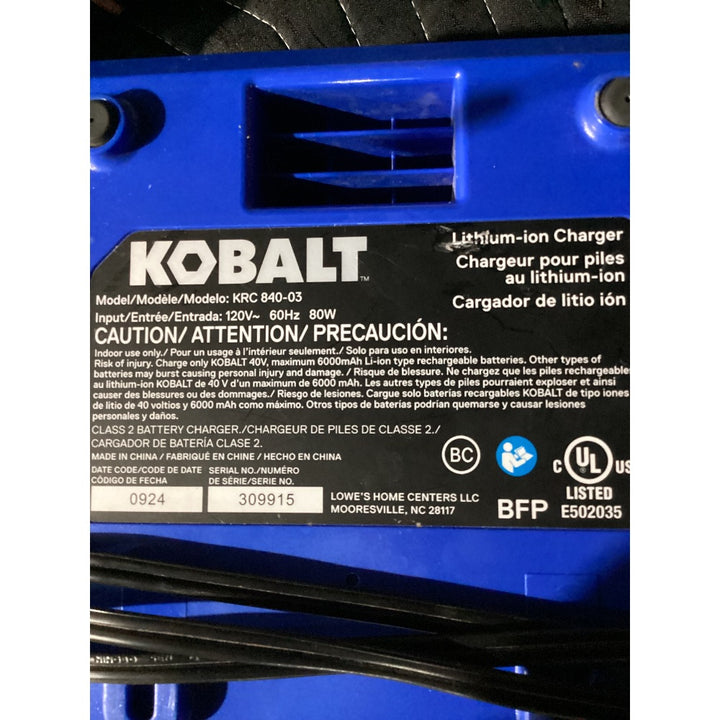Lot # 1044 KOBALT KRC 840-03 40V MAX Lithium-ion Battery Charger, Blue