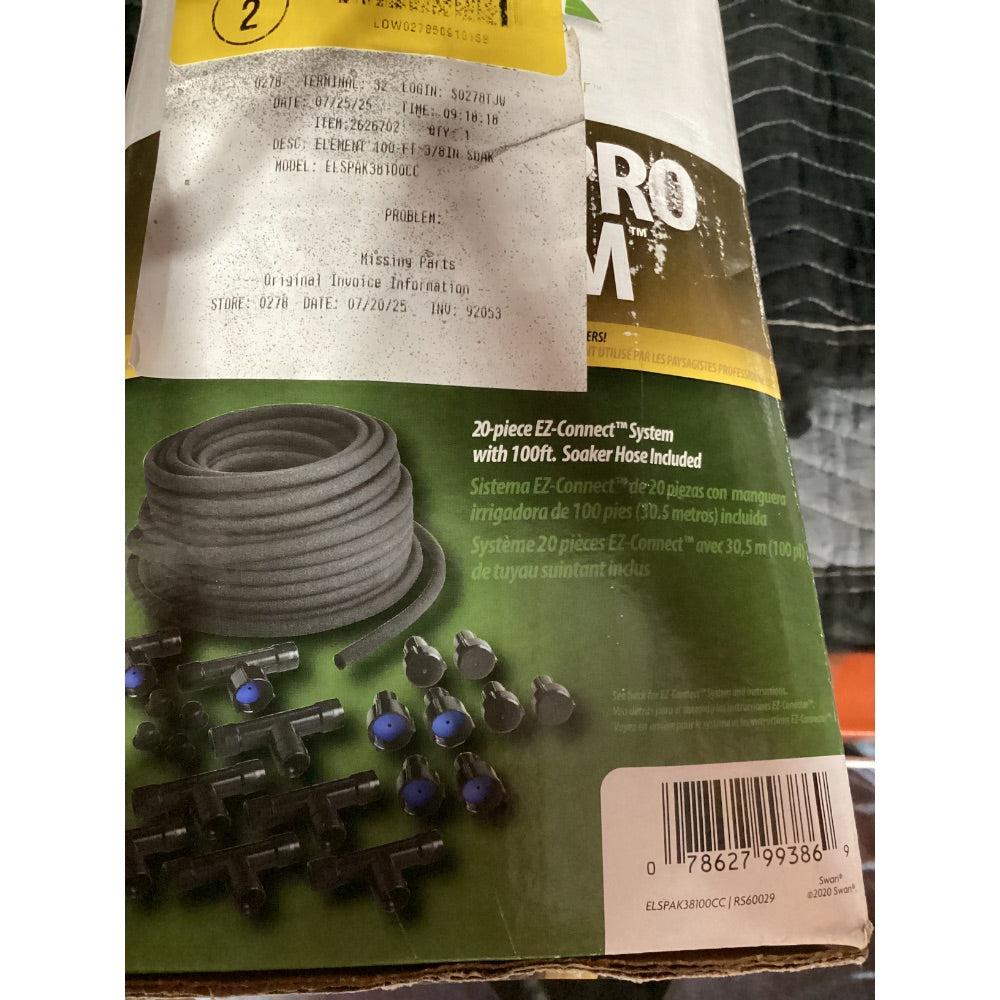 Lot # 1024 Element SoakerPRO SYSTEM ELSPAK38100CC - 100ft 3/8-inch Soaker Hose, 20-piece EZ-Connect Drip Irrigation System, Black