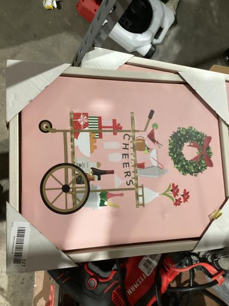 Lot # 327 Chic Christmas Cocktail Cart LED Accented Framed Wall Art, Multicolor