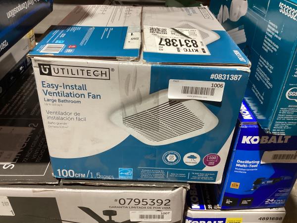Lot # 1006 Utilitech 1.5-Sone 100-CFM White Bathroom Fan $100