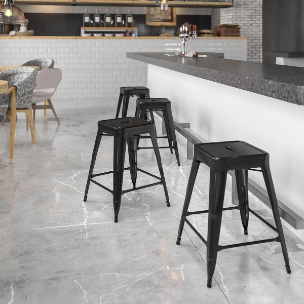 Lot # 2269 Flash Furniture Kai Commercial Grade 24" High Backless Black Metal Indoor-Outdoor Counter Height Stool with Square Seat