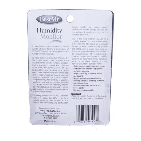 Lot # 1111 BestAir HG050-PDQ-4 Hygrometer, Humidistat Humidity Monitor, Single Pack