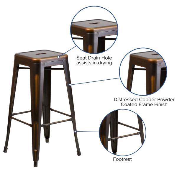 Lot # 2014 Flash Furniture Kai Commercial Grade 30" High Backless Distressed Copper Metal Indoor-Outdoor Barstool