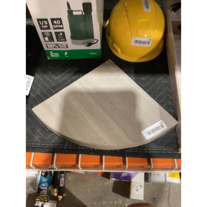 Lot # 726 Light Wood Grain Corner Shelf Used $10