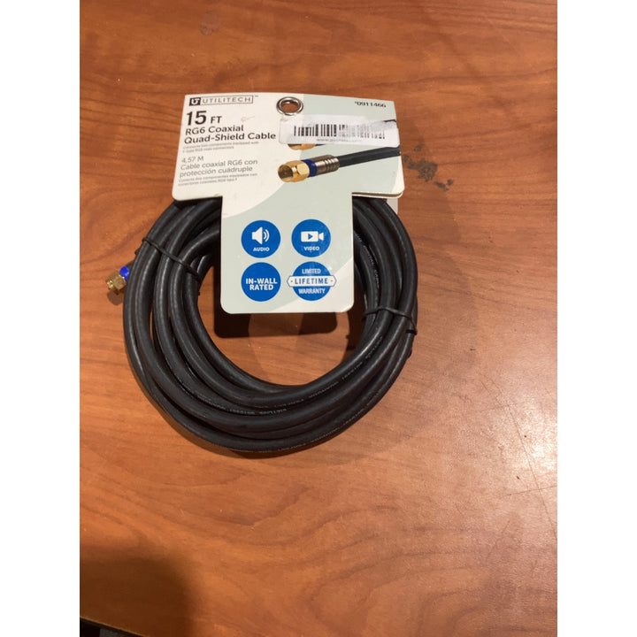 Lot # 1076 UTILITECH 15ft RG6 Quad-Shield Cable $14.98