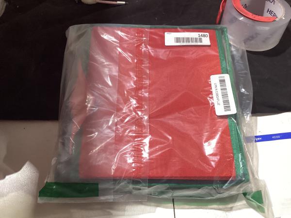 Lot # 1480 Household Essentials 530RED Holiday China Storage Chest with Lid and Handles | Storage Bin for Small Saucer Plates | Red Canvas with Green Trim