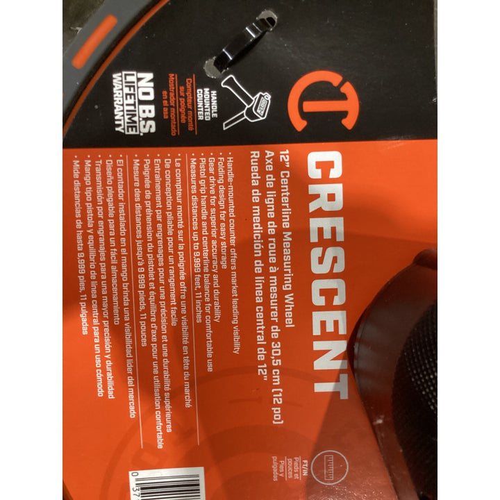 Lot # 1039 Crescent Lufkin 12" Centerline Measuring Wheel - Handle-Mounted Counter, Folding Design, Gear Drive, Lifetime Warranty, Orange/Black