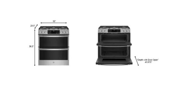 GE 30" Smart Gas Range with 5 Burners and Fingerprint-Resistant Slide-In Double Oven