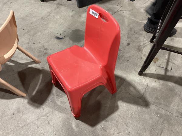 Lot # 2122 Flash Furniture Red Plastic Stackable School Chair with Carrying Handle and 11'' Seat Height
