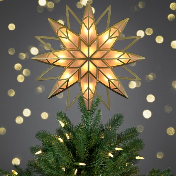 Lot # 1542 Northlight Lighted Geometric Frosted Star Christmas Tree Topper, 12.5", Gold