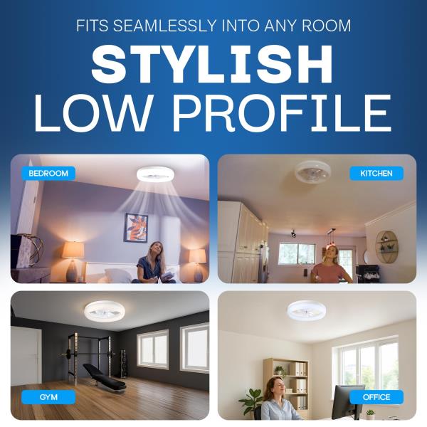 Lot # 455 CannonX 14” Low Profile Ceiling Fans with Lights and Remote, Modern Fandelier Ceiling Fan with Light, 6 Speeds, 3 Lighting Modes 3500K-5500K, Flush Mount for Bedroom, LED 2200 Lumens, ETL Certified