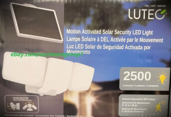 Lot # 1611 2500L Motion Activated Solar Security Light $60