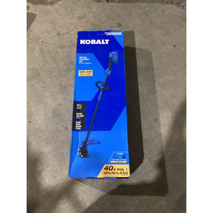 Lot # 1292 KOBALT 40V Max Brushless String Trimmer Kit KST 1040A-03 - 15-inch Cut Path, Rapid Reload, Dual Line Bump Feed, includes Battery, Blue/Black