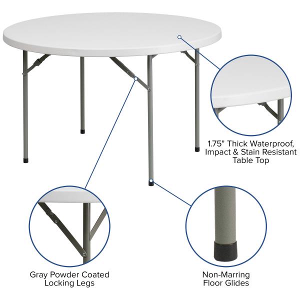Lot # 1929 Flash Furniture Kathryn 4' Round Plastic Folding Event Table for Parties and Trade Shows, Portable Indoor/Outdoor Event Banquet Table, White